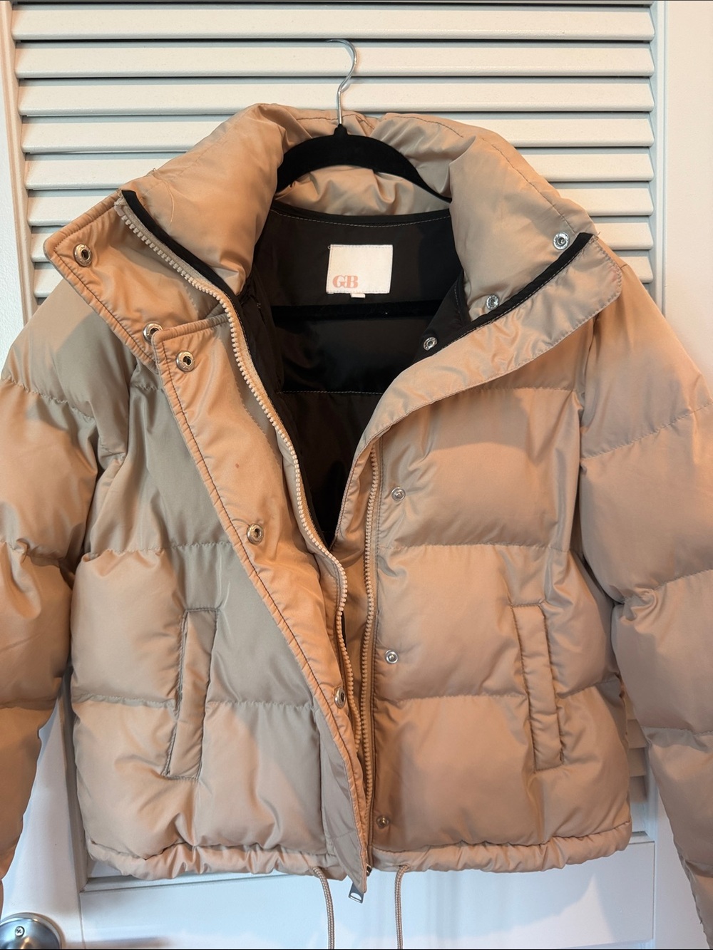 GB girls Beige Cropped Puffer Jacket with Drawstring Hem - Picture 2 of 2